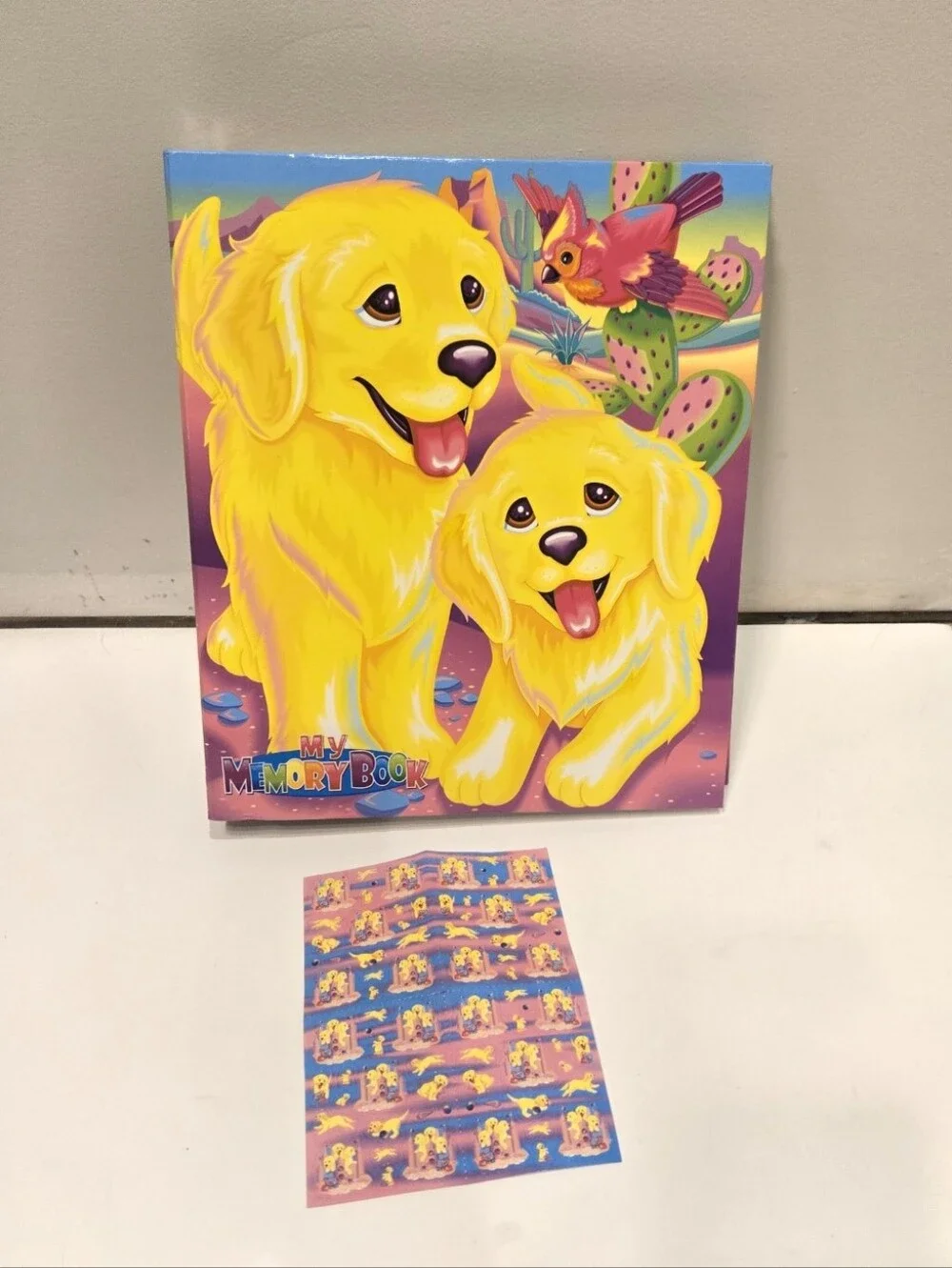 Vintage Lisa Frank Casey Caymus Golden Retrievers Memory Book Binder w/ Stickers